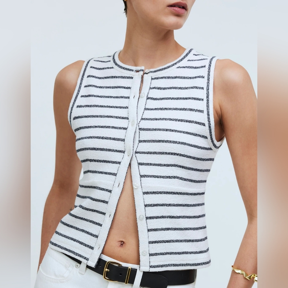 Striped Sleeveless Cardigan